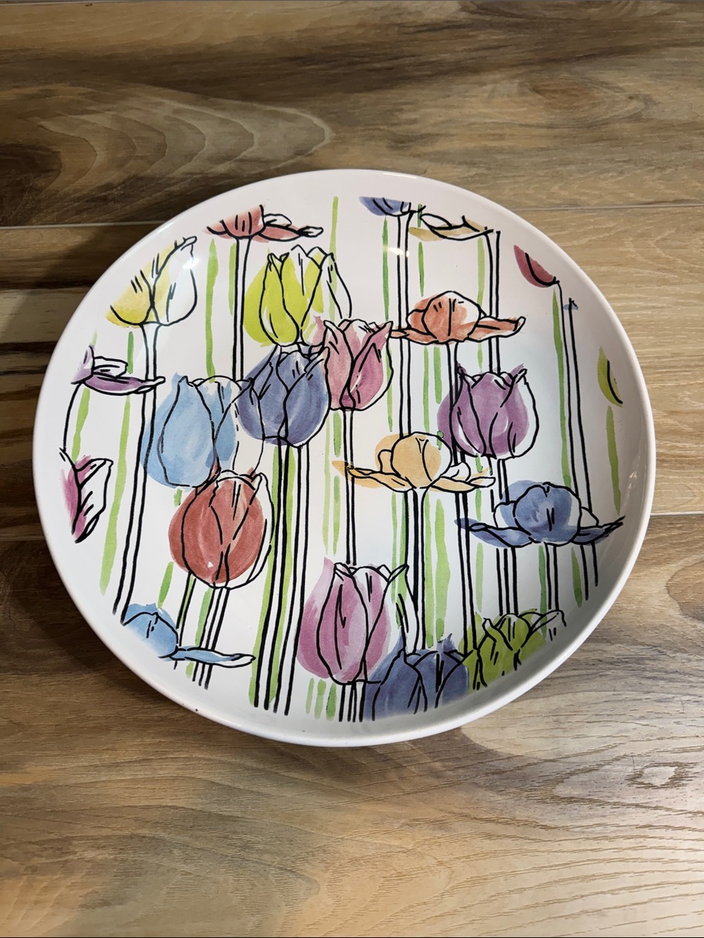 Vintage Italian Ceramiche Noi Ceramic Plate 13"Tulip Spring DesignMade in Italy